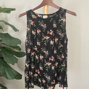 Paper Crane Floral Sleeveless Black Top